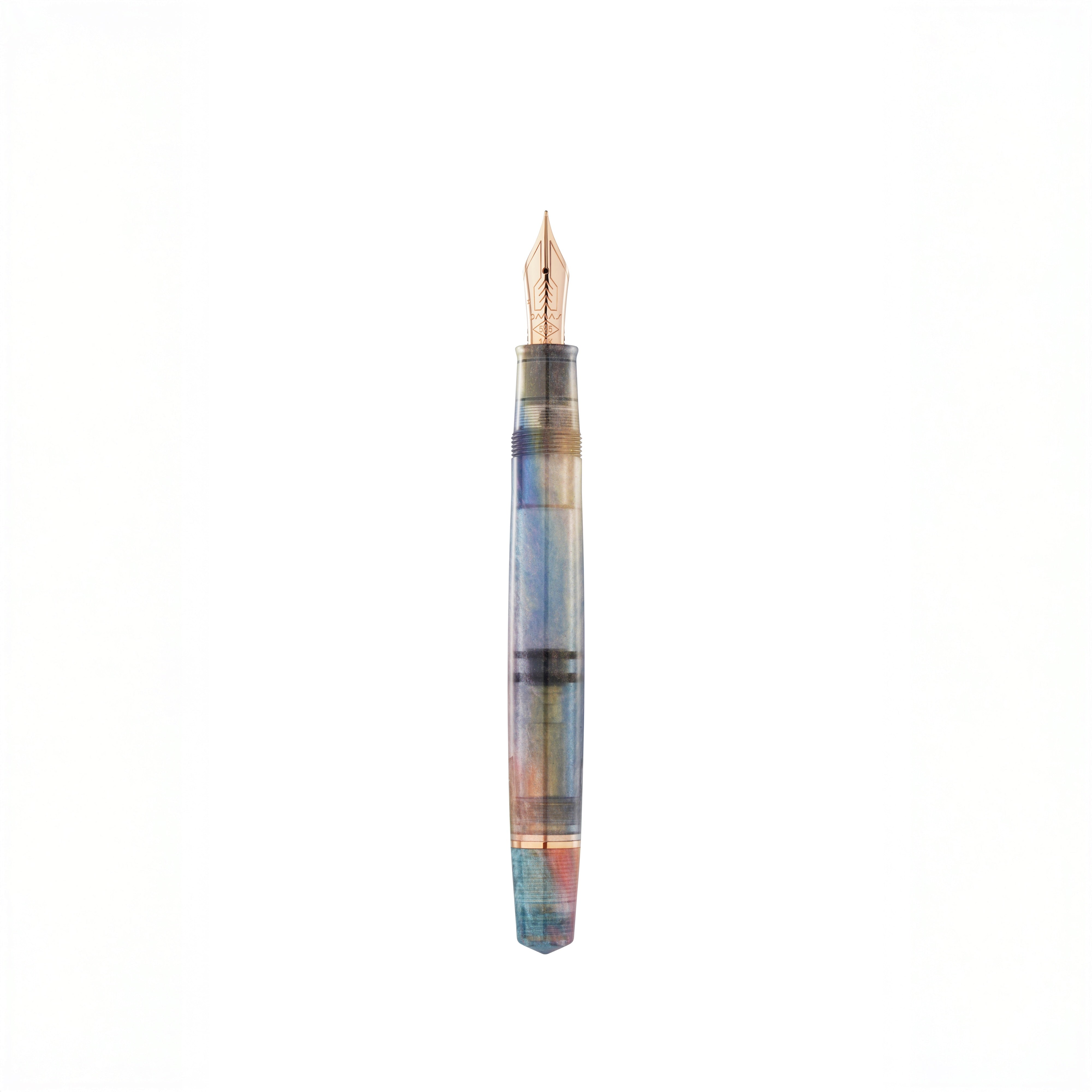 Multicolored fountain pen on a white background